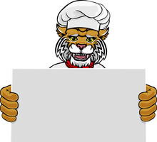 Wildcat Chef Cartoon Restaurant Mascot Sign