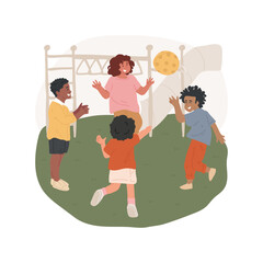 Wall Mural - Throw and catch game isolated cartoon vector illustration. Children standing in circle, kids throwing ball to each other, playground activity, follow the rules, recess game vector cartoon.