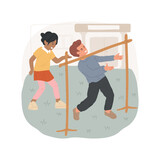 Fototapeta  - Limbo isolated cartoon vector illustration. Children playing limbo game outdoors, playground fun, recess activity, elementary school fitness, kid walks bending under crossbar vector cartoon.