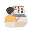 © Vector Juice - Virtual study group isolated cartoon vector illustration. Children socialization, virtual school program, group video chat, student with computer and headphones, study online vector cartoon.