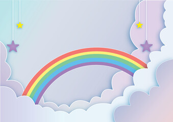 Colorful rainbow with clouds and stars vector illustration background for social media post or banner template.
Premium quality