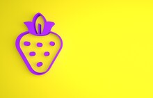 Purple Strawberry Icon Isolated On Yellow Background. Minimalism Concept. 3D Render Illustration