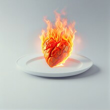 Burning Heart On A White Plate