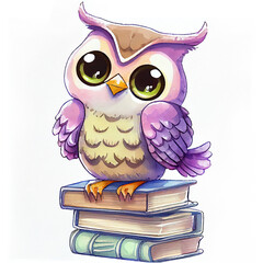 Wise owl reading book. School, kindergarten education. Children study. Creativity and imagination. Lesson with wise owl teacher.