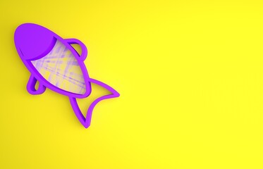 Wall Mural - Purple Fish icon isolated on yellow background. Minimalism concept. 3D render illustration