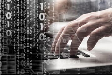 digital technology concept. coding programmer working on computer.