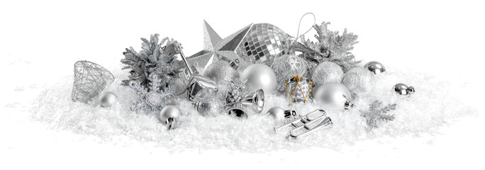 Wall Mural - christmas toys in snow on white