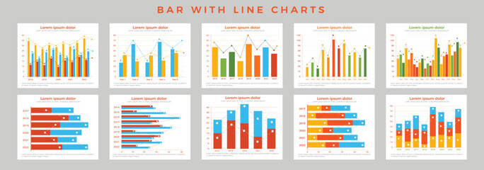 Infographics Statistics bar with line charts, business flat design graph