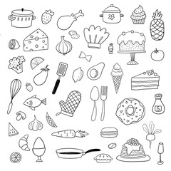 Foods doodles hand drawn sketchy symbols and objects