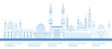 Outline Skyline Panorama Of The Most Famous Mosques - Vector Illustration