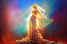 Ethereal Concept Art Of Aphrodite The Goddess Of Beauty And Love. Colourful Watercolour Background With Godly And Heavenly Light. Ancient Greek Mythological Goddess, Symbol Of Lust And Pleasure. 