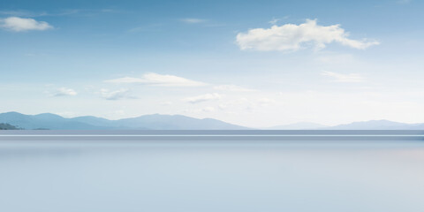 Wall Mural - empty solid clean floor with beautiful landscape background