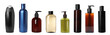 © New Africa - Set with different bottles of shampoo on white background. Banner design