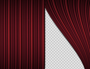 Wall Mural - Red stage curtain with transparent bacgkround. Red stage curtain vector illustration for theater or opera background