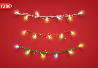 Wall Mural - christmas ornaments bright light garlands. set xmas decoration string light garland multicolored. re