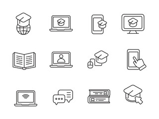 Wall Mural - set of online education icons with linear style isolated on white background