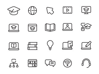 Wall Mural - set of e-learning icons with simple line design isolated on white background