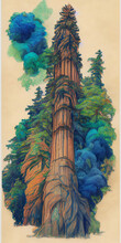 Sequoia Tree Watercolor
