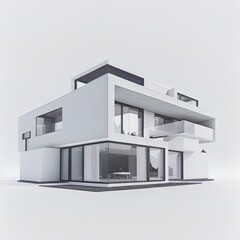 Canvas Print - 3D illustration, architecture, modern style two storey house, white, gray roof,rendering on isolate background.