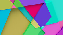 Multicolored, Tech Background With A Geometric 3D Structure. Bright, Minimal Design With Simple Futuristic Forms. 3D Render.