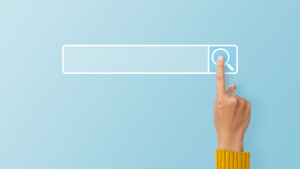 Hand click searching data information networking. Concept for network web and technology