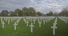 American Military Cemetery Magraten Netherlands. Wide Shot With White Crosses. In Memory Of The Soldiers Who Died During The Second World War.