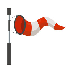 Red and white windsock cartoon illustration. Striped air sleeve or cone for indicating wind direction and velocity or speed on white background. Weather, meteorology, indicator, warning concept