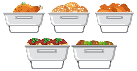 Wall Mural - buffet trays with foods set