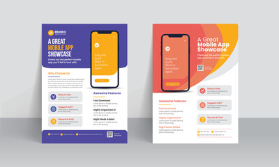 Mobile app promotion flyer brochure cover template with creative layout