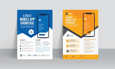 Mobile app promotion flyer brochure cover template with creative layout