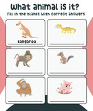 Fototapeta Pokój dzieciecy - What animal is this printable worksheet. See and write the correct animal's names. Educational worksheet for preschool. Vector illustration.