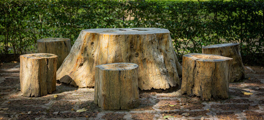 Stools and tables made from tree roots.