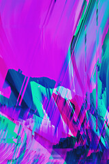 Wall Mural - abstract purple pink green psychedelic wavy background interlaced digital distorted motion glitch ef