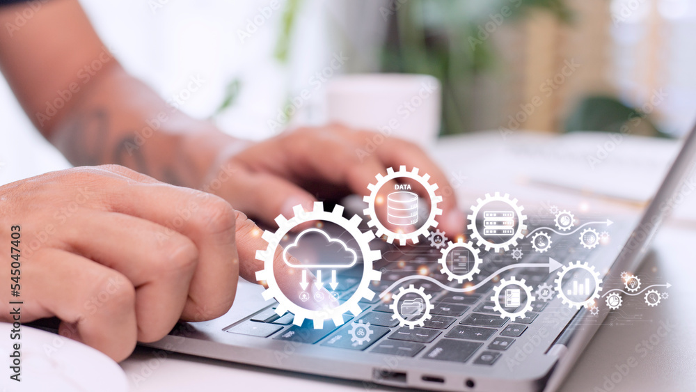 Cloud computing diagram. Cloud technology. Data storage. Networking and internet service concept.