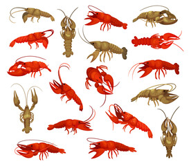 Sticker - Lobsters as Large Marine Crustaceans and Seafood Big Vector Set