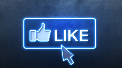 like thumb up icon in convesation neon animation. light glowing blue bright symbol with dark backgro