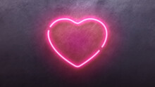 Neon Heart Icon Animation. Light Glowing Blue Bright Symbol With Black Background.