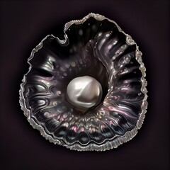 Sticker - Iridescent colors pearl resting inside oyster shell, Isolated object illustration with black background.	
