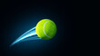 Tennis ball speed fast magic effect in blue flames and lights black background 3D rendering