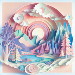 Paper cut landscape generated with Artificial Intelligence