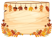 Autumn Frame Wooden Board With Leaves And Flowers