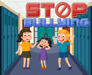 Sticker - Stop bullying text with school kids