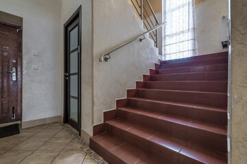 Wall Mural - long empty corridor in interior of entrance hall of modern apartments