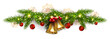 Christmas garland, golden shiny bells, fir-tree branch, design element.