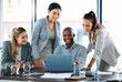 © Emily N/peopleimages.com - Teamwork, laptop and team working on a project together with research in modern corporate office. Diversity, technology and business people in collaboration on company strategy planning in workplace.