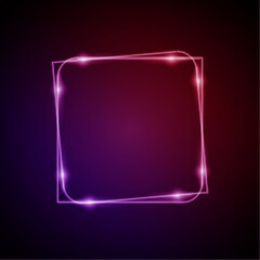 Canvas Print - Neon Frame with Glow, and Sparkles. Electronic Luminous Squares Frame in Red Colors, for Entertainment Message or Promotion Theme on Dark Background