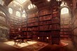 Great Victorian Fantasy library with hundreds of books in castle
