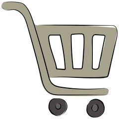 Canvas Print - Shopping Trolley Hand Drawn Colored Vector Icon