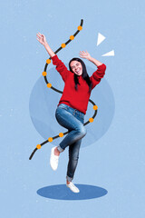 Sticker - Creative photo 3d collage artwork poster postcard of overjoyed girl fave fun winter good mood atmosphere isolated on painting background