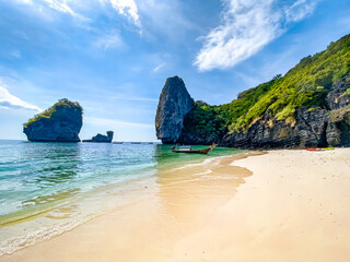 Aerial view of Nui beach in koh Phi Phi Don island, in Krabi, Thailand